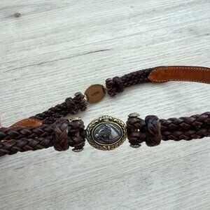 Vintage Brighton Rare Equestrian Leather Belt Brown Silver Gold Western Small